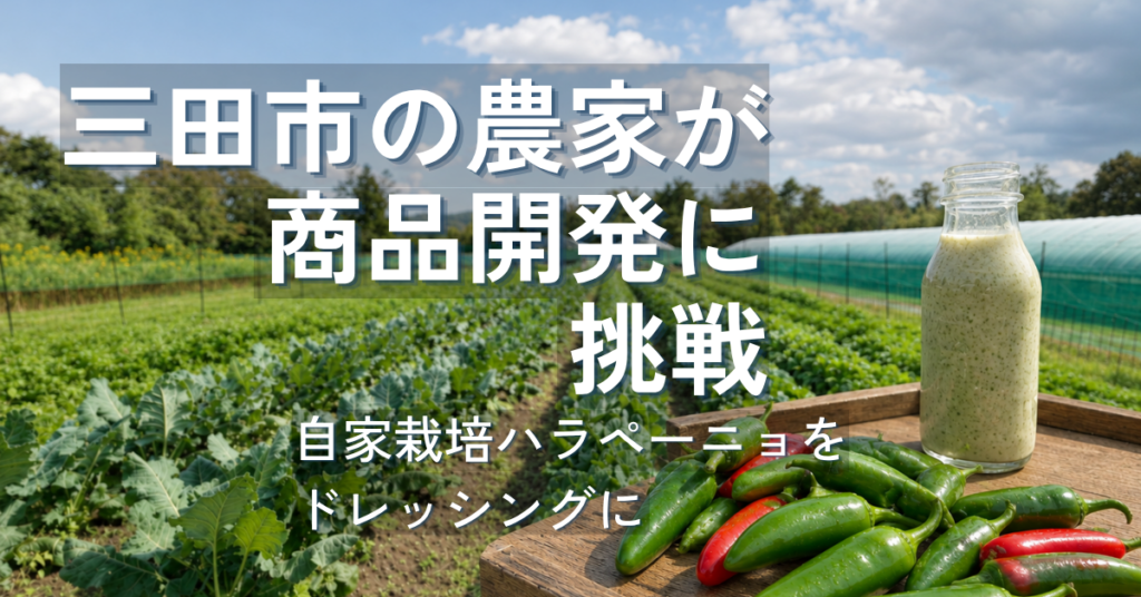 兵庫県三田市香下にある清水商店の畑と、自家栽培ハラペーニョを使ったドレッシングの試作イメージ